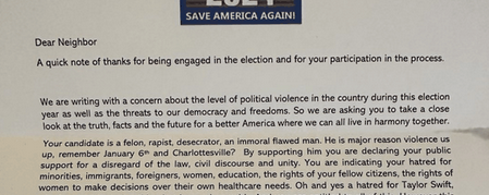 Suburban voters receive threatening, anonymous letters