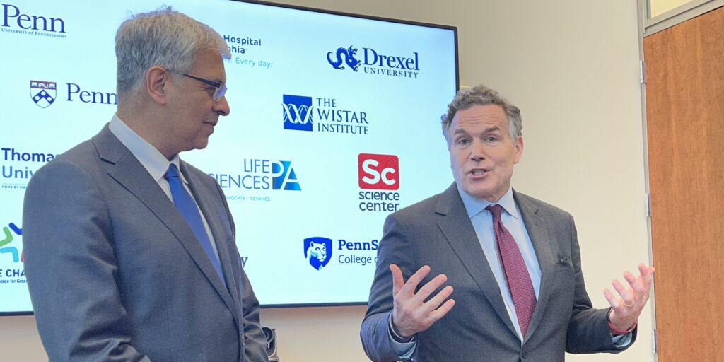 McCormick and Bhattacharya tout medical advances in visit to Penn Medicine